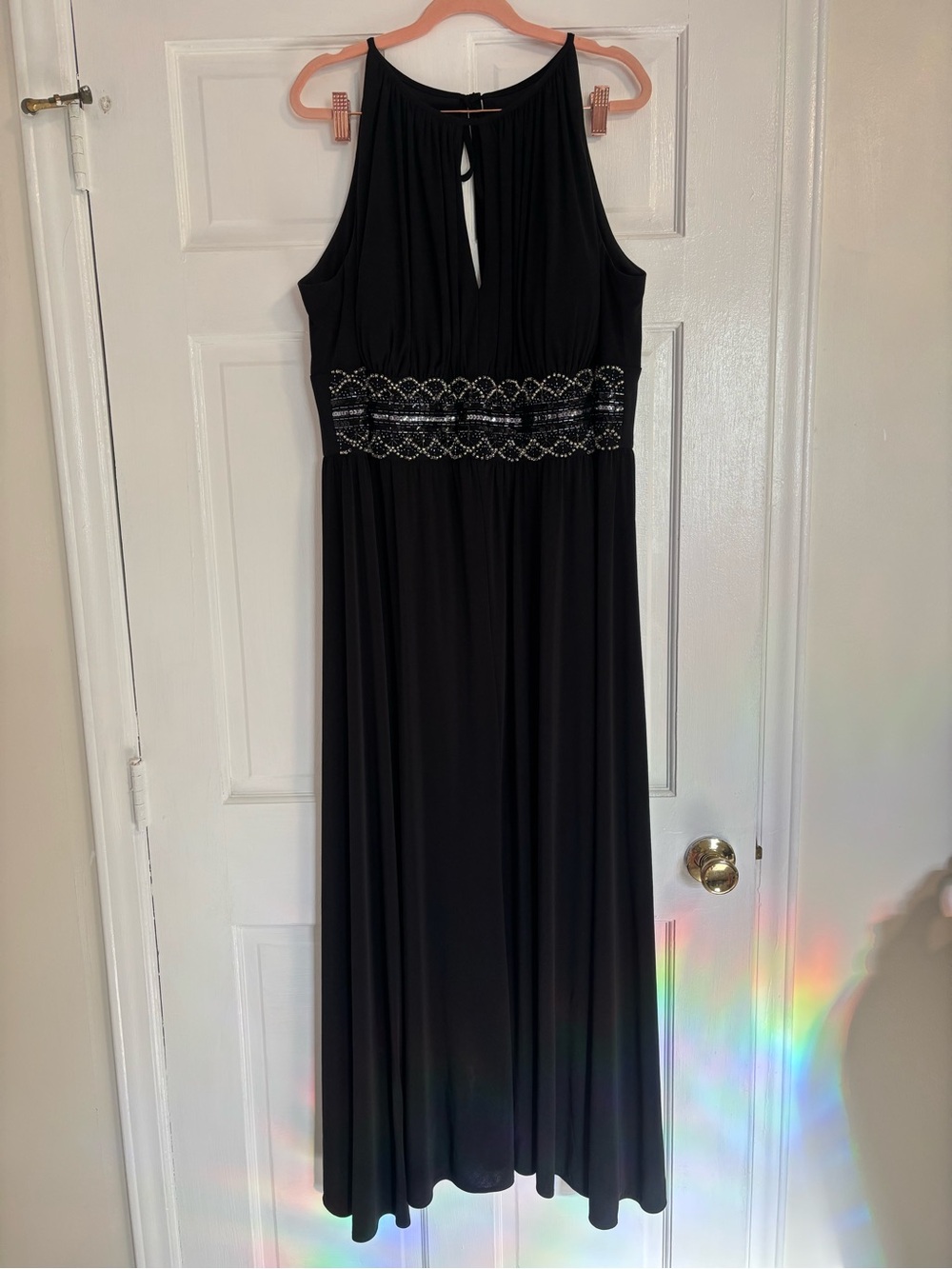 R&M Richards Black Halter Maxi Dress with Beaded Waist